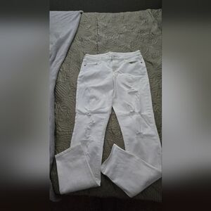 Old Navy Women's White Distressed Straight Leg Jeans